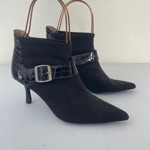 A. Marinelli Ankle Boots Shoes Pointed Toe Brown Crocodile - Picture 2 of 11